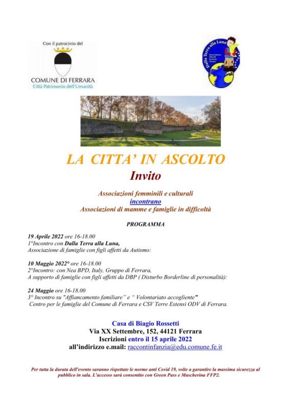 La città in ascolto: associazioni femminili e culturali incontrano associazioni di mamme e famiglie in difficoltà attraverso un ciclo di 3 appuntamenti