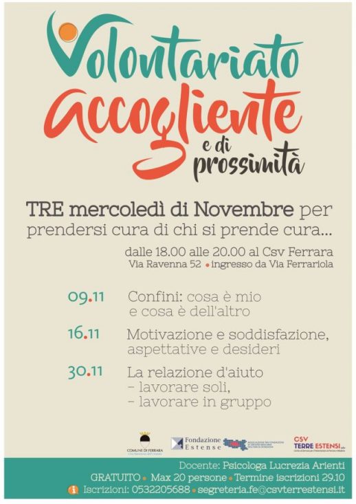 Tre appuntamenti formativi su Volontariato Accogliente e di Prossimità | 9.16.30 novembre 2022