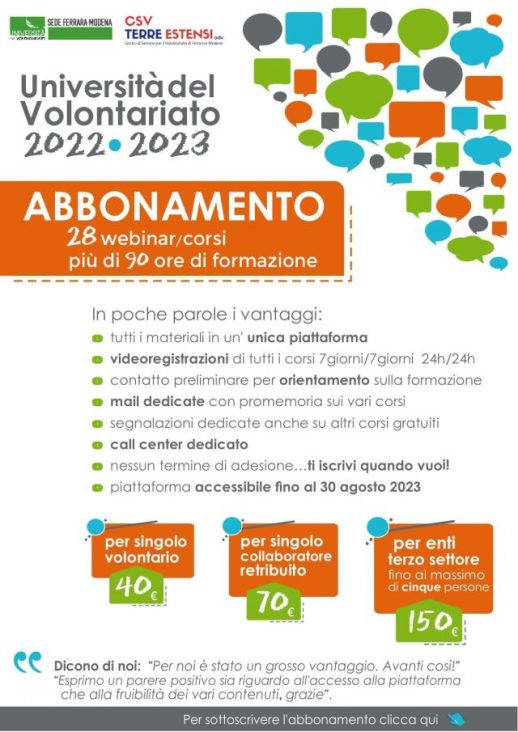Abbonamento Univol CSV Terre Estensi 2022-2023, ecco i vantaggi