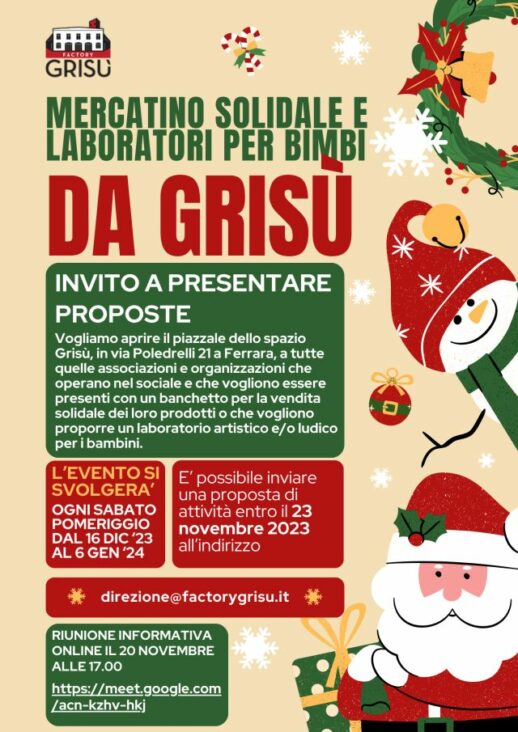 Mercatino solidale natalizio e laboratori per bimbi allo Spazio Grisù: riunione informativa on line per le associazioni interessate