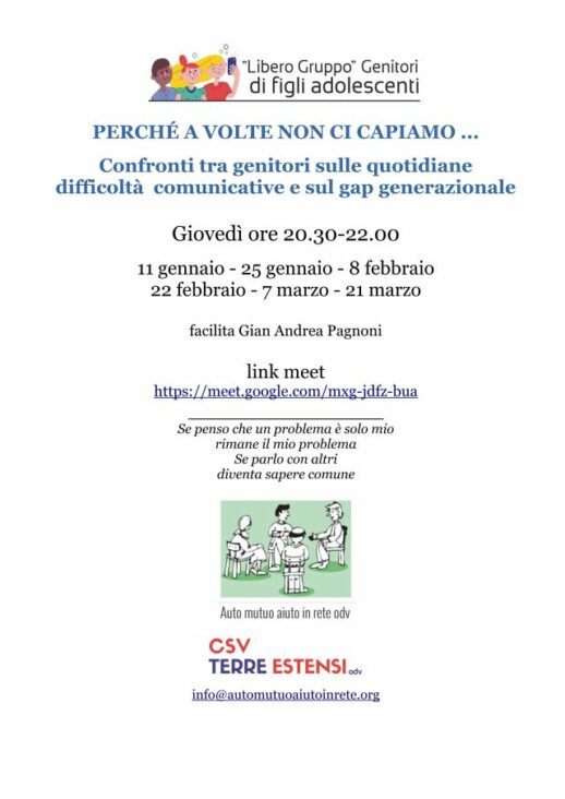 "Libero Gruppo" genitori di figli adolescenti: riprendono gli incontri