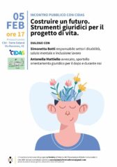 “Costruire futuro”: incontro pubblico con Cidas su strumenti giuridici per il progetto di vita