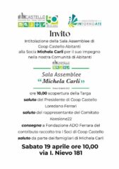 Evento di intitolazione della Sala Assemblee di Coop Castello Abitanti alla Socia Michela Carli
